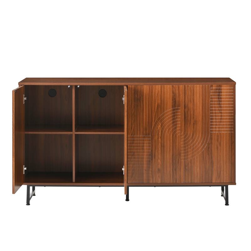 Sideboard Buffet Cabinet with Geometric Carved Doors, Storage Cabinet with Metal Legs, Multi-Functional Food Pantry Cabinet