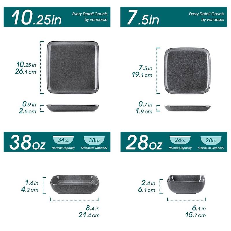 vancasso Stern Reactive Glaze Stoneware Dinnerware Set, Service for 4