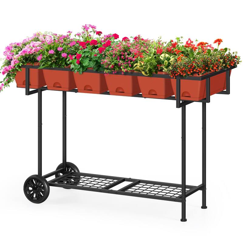 Raised Garden Bed Outdoor with Wheels Elevated Planter Box with Legs and Storage Shelf