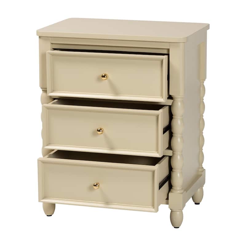 Kyla Nightstand with Spindle Legs - 3-Drawer Bedside Table with Turned Detailing and Inset Paneling