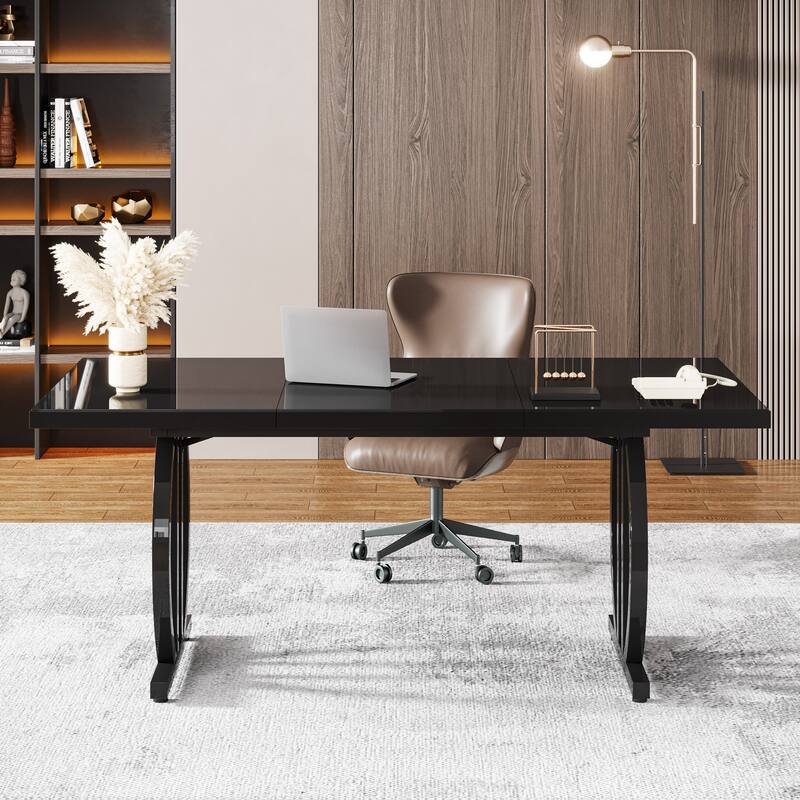 63-Inch Modern Computer Desk with Metal Frame for Home Office, Black
