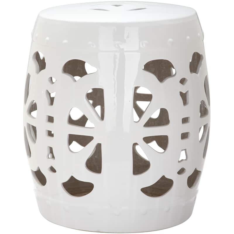 SAFAVIEH Rivkah Stencil Antique White Blossom Ceramic Decorative Garden Stool