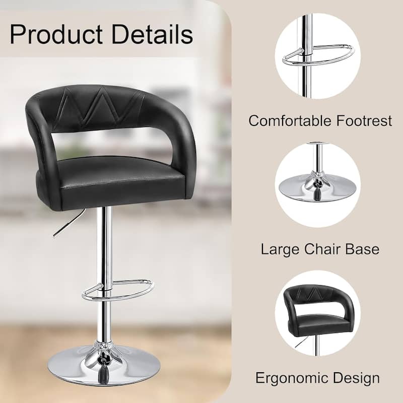 VECELO Set of 4 Swivel Bar Stools Rounded Mid-Back Barstools with Adjustable Height 360° Rotation 16" Base with Footrest