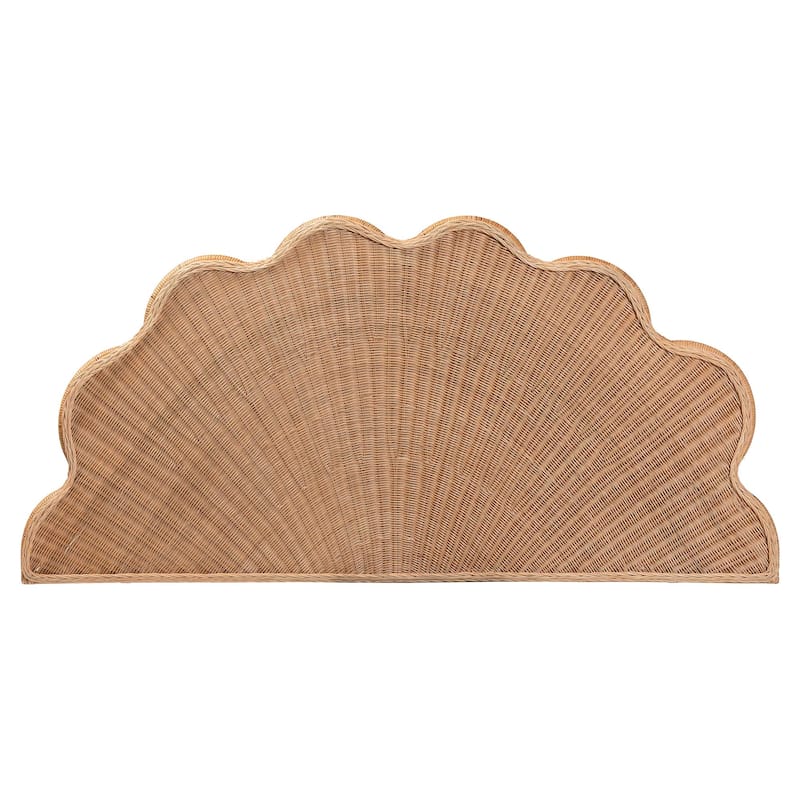 Callias Natural Rattan Scalloped Headboard with Sunburst Weave - Coastal Boho Wicker Bed Backdrop for Bedroom Decor, Queen