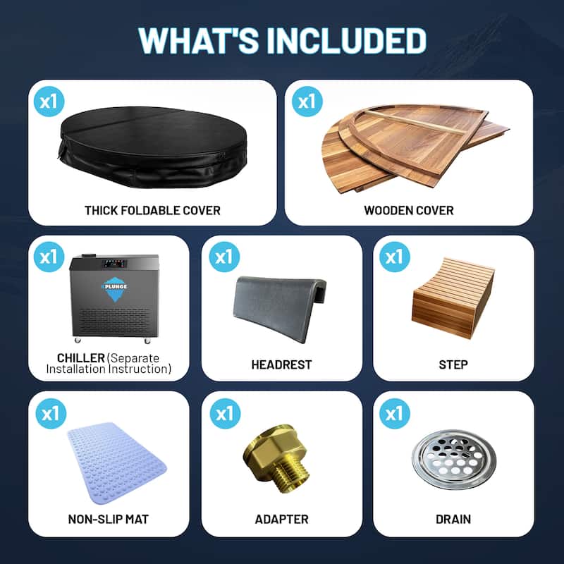 Vinter 62 in. 2-Person 0-Jet Cedar Cold Plunge Ice Bathtub/Hot Tub with Powerful Chiller and Heater in Natural Finish