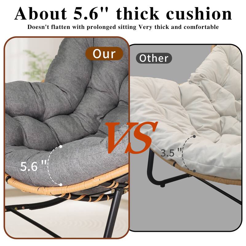 Ultra-Plush Rattan Rocking Chair with Anti-Tip Design for Indoor and Outdoor