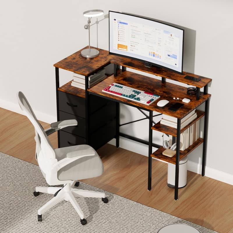 47'' Computer Gaming Office Desk with Charging Station , Storage Drawers, Versatile Writing Work Desk for Home Office Study