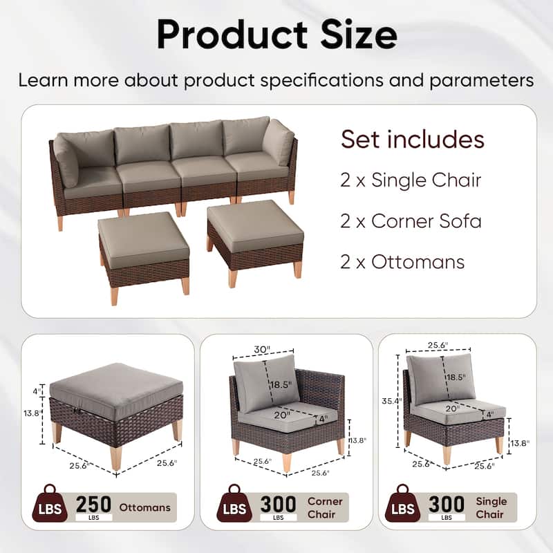 Patio Sectional Outdoor Sofa with Ottoman Sets