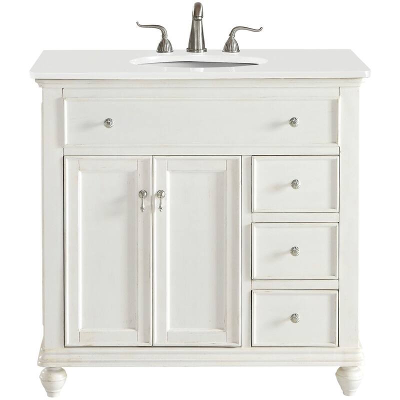 Elegant Lighting VF12336-VW Otto 36" Free Standing Single Basin Vanity - Antique White - Antique