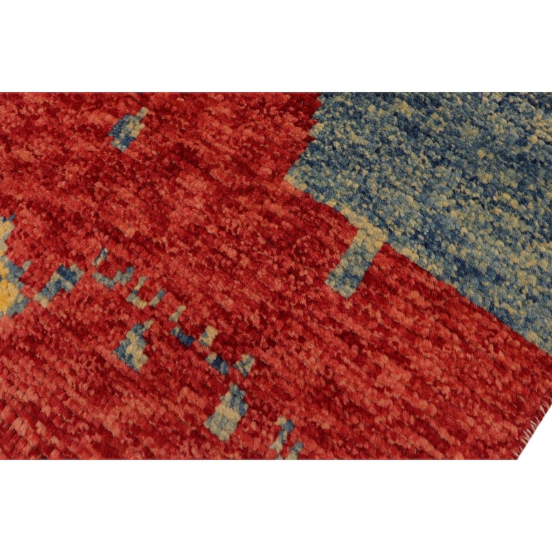 Contemporary Balochi Sawyer Blue/Red Hand Knotted Wool Rug - 3'2'' x 4'11''