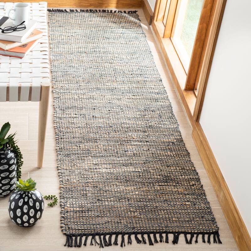 SAFAVIEH Handmade Anjela Leather Boho Stripe Area Rug - 2'3" x 9' Runner - Grey