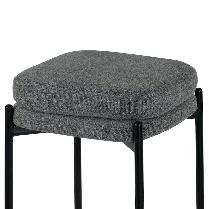 Set of 2 Avril Gray Boucle Backless Counter Stool with Black Metal Legs