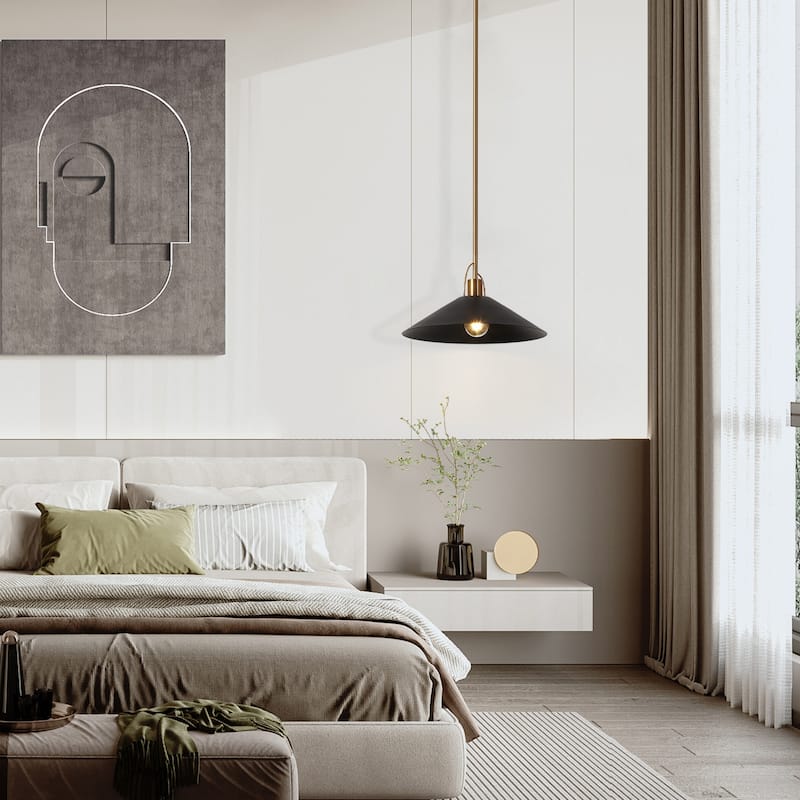 Modern Farmhouse 1-Light Black Gold Pendant Light Kitchen Island Lights - D 14'' x H 8''