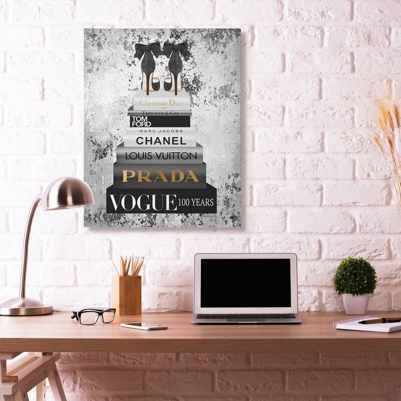 Stupell Fashion Designer Shoes Bookstack Watercolor Canvas Wall Art, Proudly Made in USA