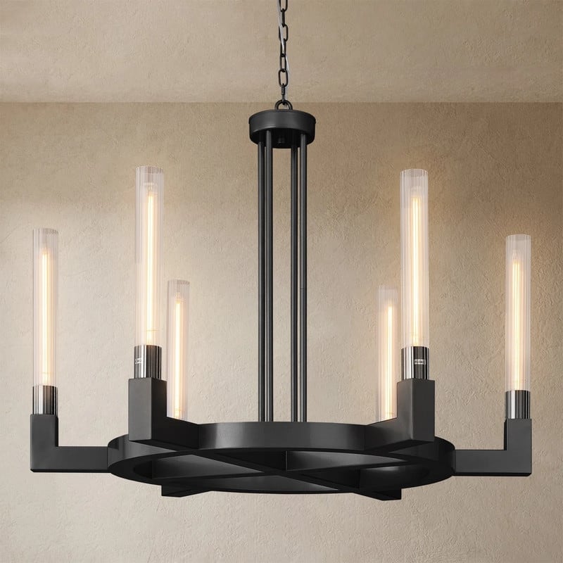 KAYLA 35 in. 6 - Light Wagon Wheel Chandelier - 35in - Black