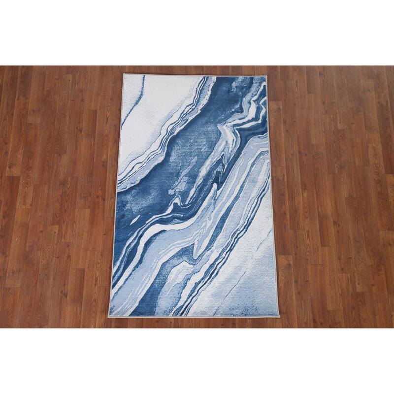 Machine-Made Washable Contemporary Blue Rug Oriental Decorative Carpet
