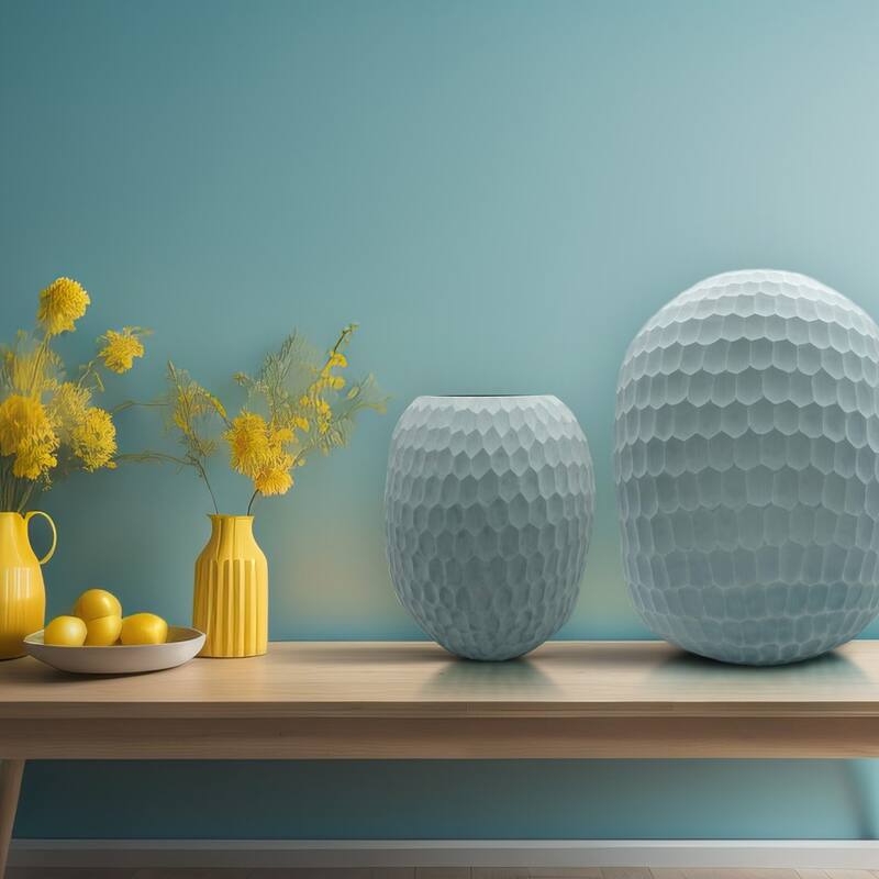 Set of 2 Decorative Handmade Oval Modern Flower Vase in Blue