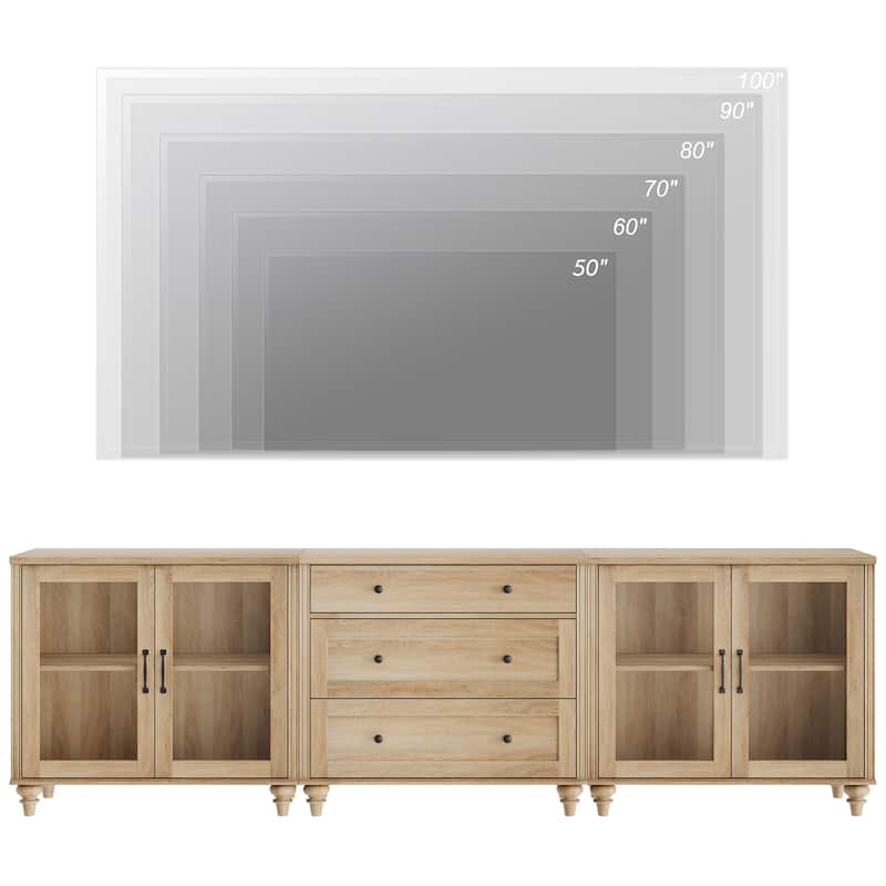 Farmhouse TV Stand with Glass Door, Oak