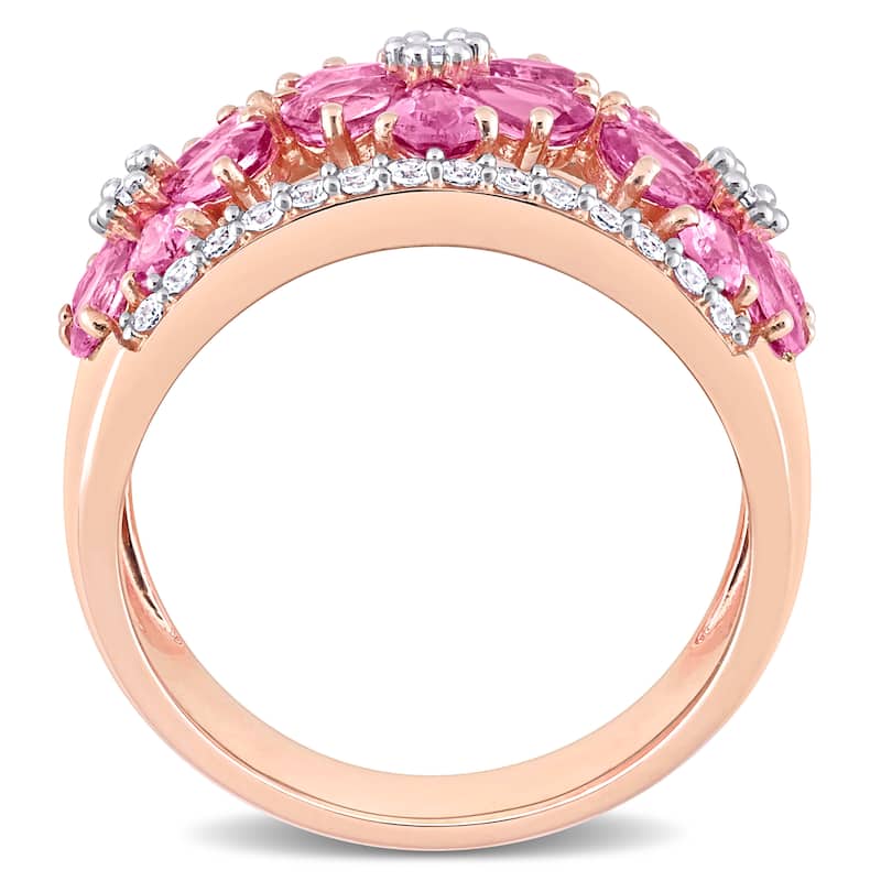 Miadora Pear-Cut Pink and White Sapphire Triple Floral Cocktail Ring in 14k Rose Gold