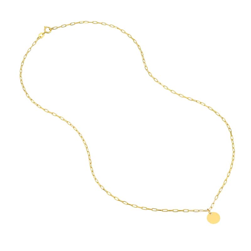 Curata 14k Yellow Gold 18" 7.9mm Dangle Disc on 1.7mm Paperclip Chain Necklace