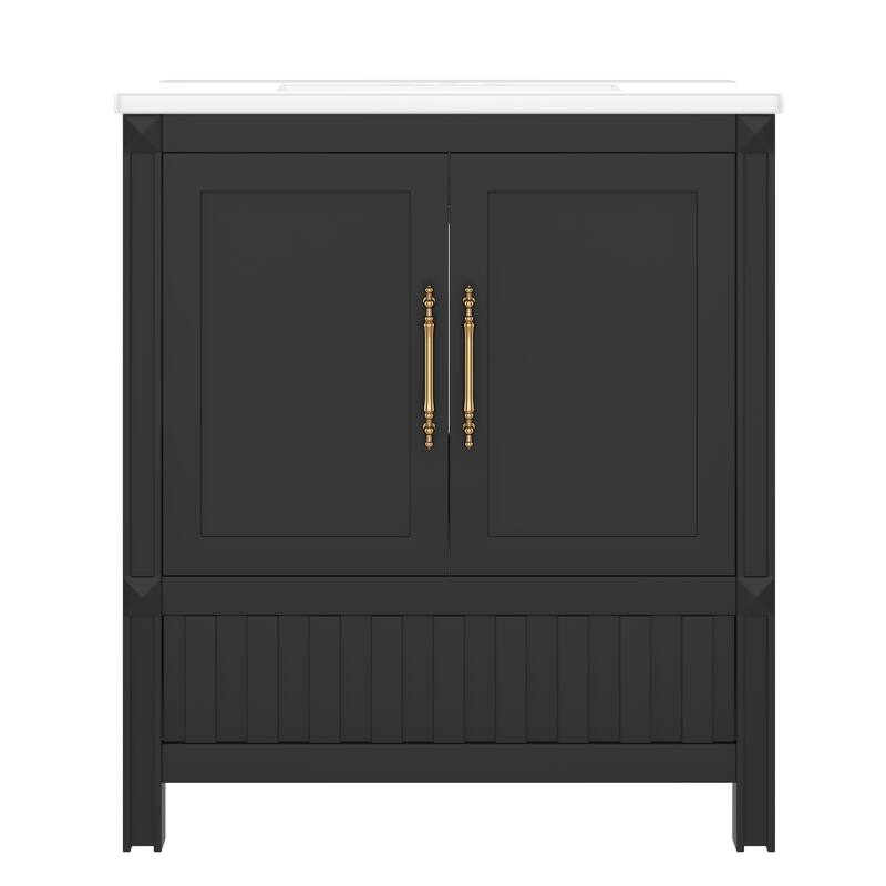 30" Bathroom vanity with sink, multi-functional bathroom cabinet with doors and storage shelves, featuring drawers