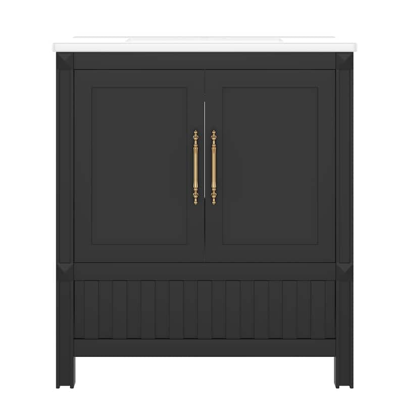 Bathroom Vanity with Sink, Multi-functional Bathroom Storage Cabinet, Bathroom Cabinet with 2-Tier Door Rack, Doors & Drawers