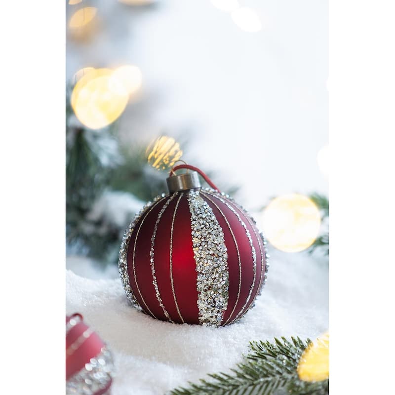 D3.9" Christmas Ball Ornaments, Glass Decorative Hanging Ball Christmas Tree Ornaments for Holiday Decorations, Set of 6