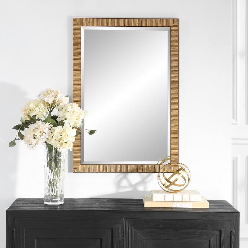 The Gray Barn Natural Brown Rattan Inspired Rectangular Wall Mirror