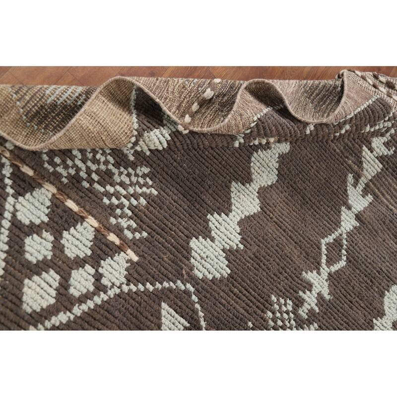 Brown Moroccan Area Rug Handmade Wool Carpet - 8'5" x 12'10"