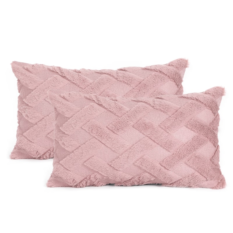 Adeco Pack of 2 12"x 20" Fabric Throw Pillow Covers - Pink