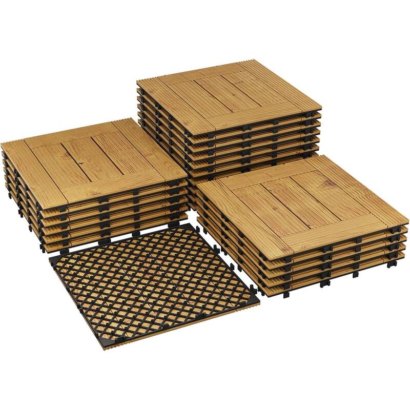 Wood Interwoven Deck Tiles, Easy Snap Install - Yellow - 22pcs