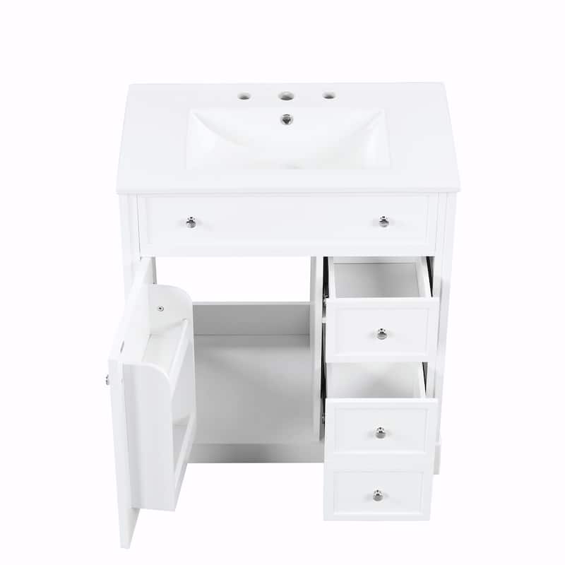 30" Bathroom Vanity with Sink, Cabinet with 1 Door and 2 Drawers, MDF Construction