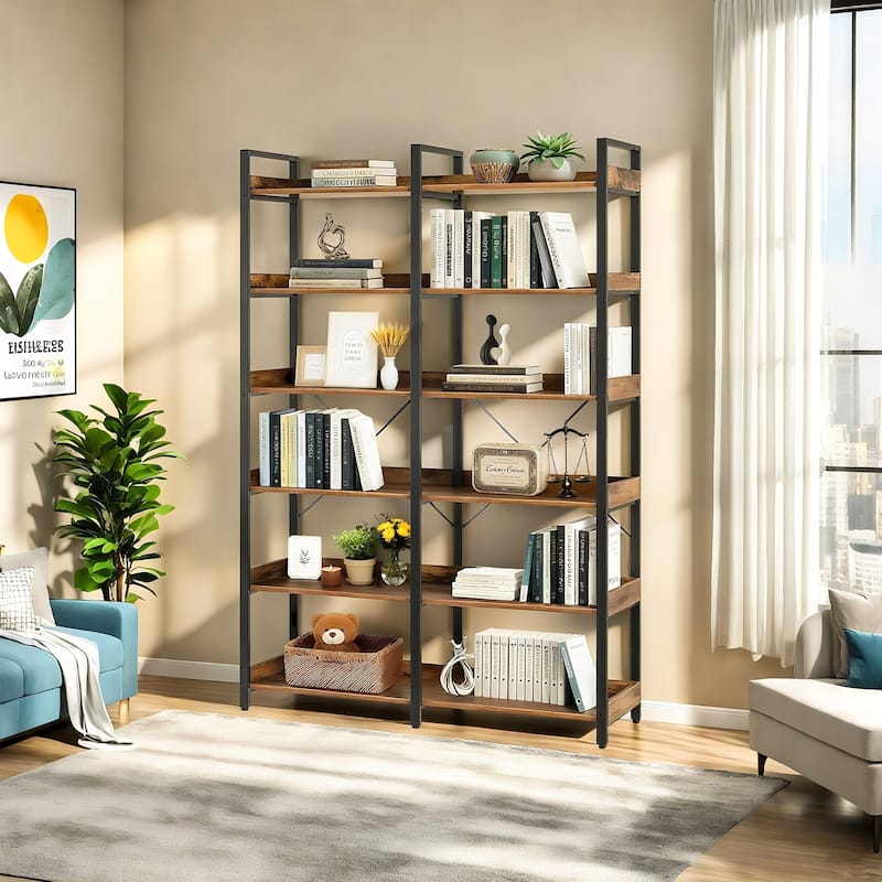 67" Industrial Chic Library Ladder - 6-Tier Open Bookcase with Steel Frame & Reclaimed Wood Shelves‌