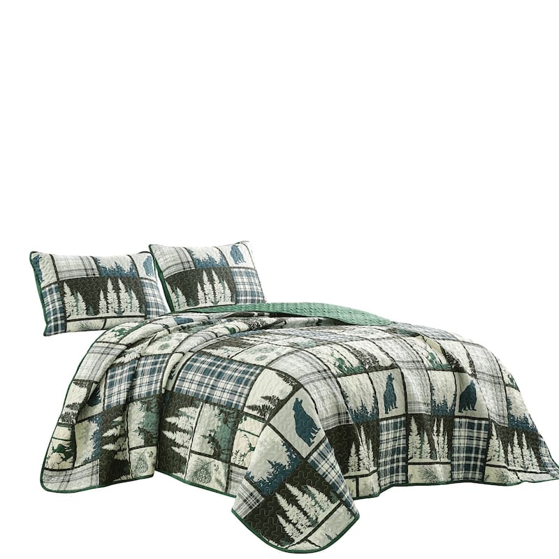 MarCielo 3 Pcs Cabin Lodge Rustic Country Quilt Bedspread Set