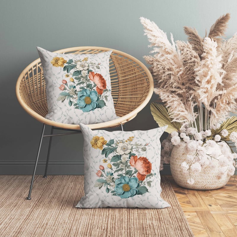 Flower and Knop Faux Suede Reversible Throw Pillow Teal and Orange