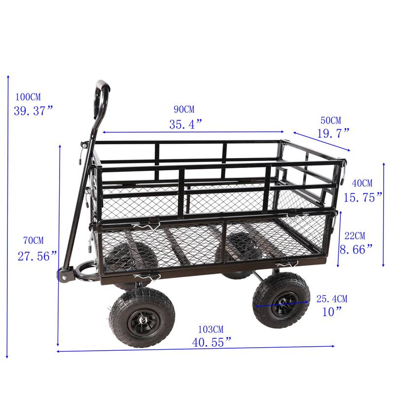 Multi-Functional Tool Cart - 600 lb Capacity Garden Cart with Spacious Bed and Inflatable Tires for Outdoor Projects - Metal
