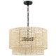 preview thumbnail 5 of 8, 20 in. 4-Light Rattan Tiered Drum Chandelier Light with Black Canopy - 4-Light 20" W