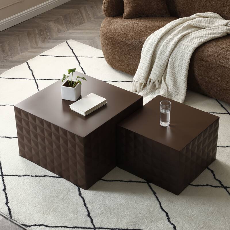 Modern Glam Square Nesting Coffee End Side Table for Living Room(Set of 2)