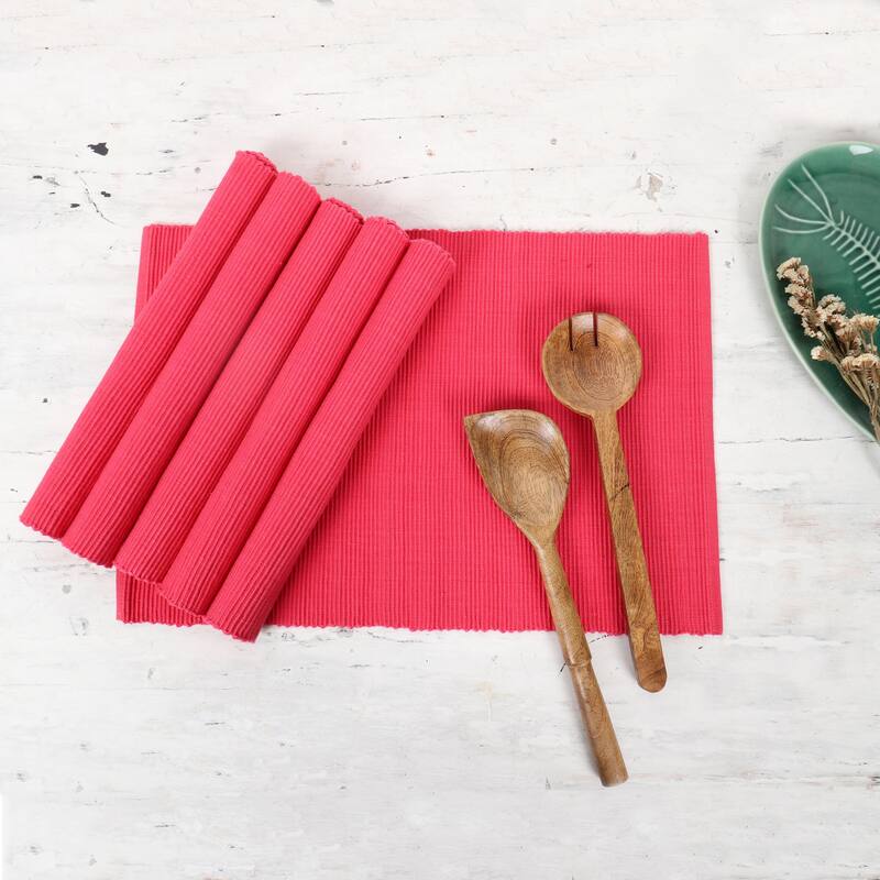 Novica Handmade Raspberry Elegance Cotton Placemats (Set Of 6)