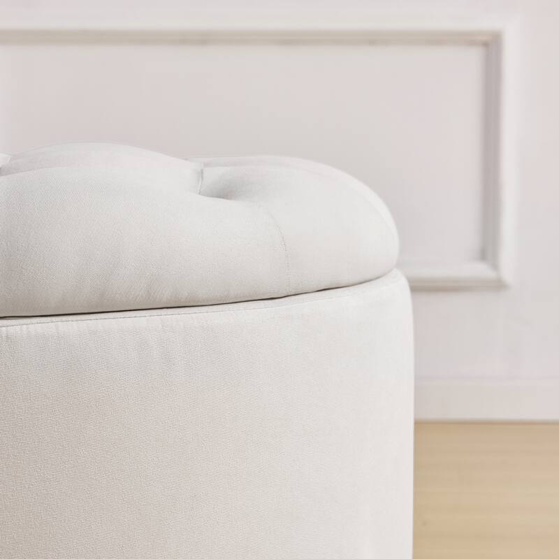 Tufted Large Round Storage Ottoman Footrest Beige/ Grey/ Blue