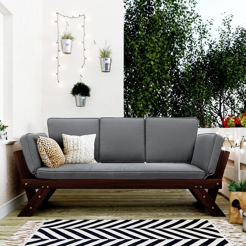 Merax Outdoor Wood Daybed Sofa Chaise Lounge with Cushions