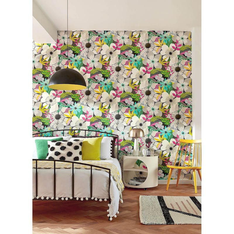 Janis Charcoal Floral Riot Wallpaper