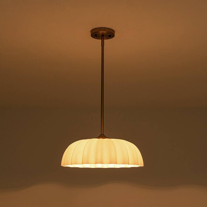 Chic Modern 1-Light Shell Scalloped Glass Single Pendant - 15.7 in