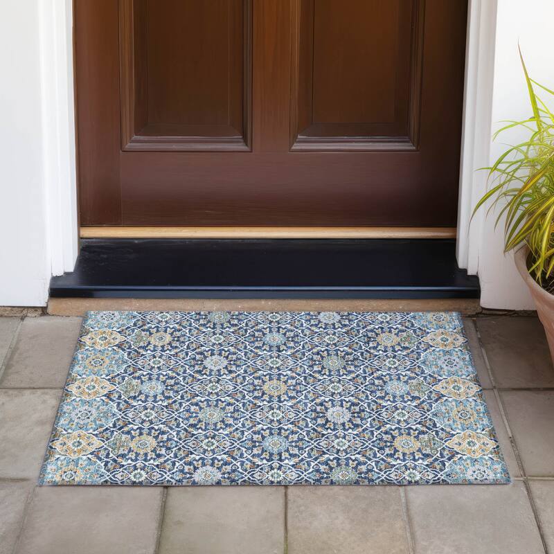 Machine Washable Indoor/Outdoor Traditional Masters Chantille Rug - Navy - 1'8" x 2'6"
