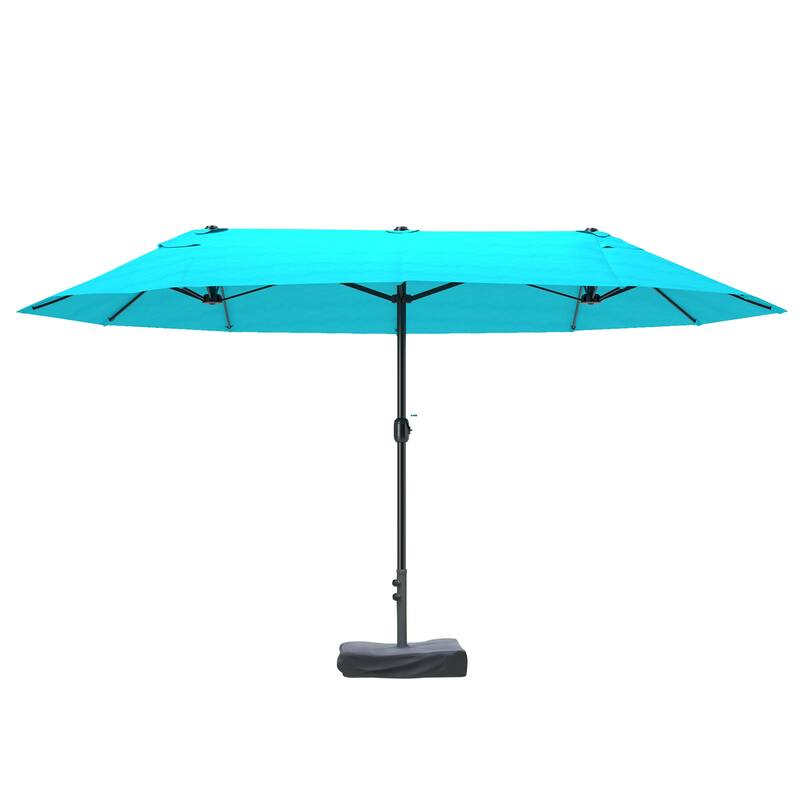 Outsunny Patio Umbrella 15' Steel Rectangular Outdoor Double Sided Market with base, UV Sun Protection & Easy Crank
