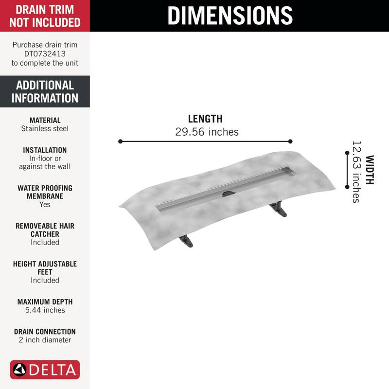 Delta DR73240 24" Linear Shower Drain Rough In with Removable Hair