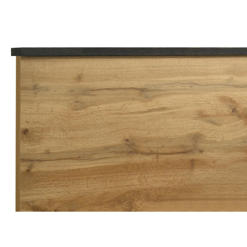 Wemy Queen Size Bed, Tall Panel Headboard, Natural Brown Pine Finish