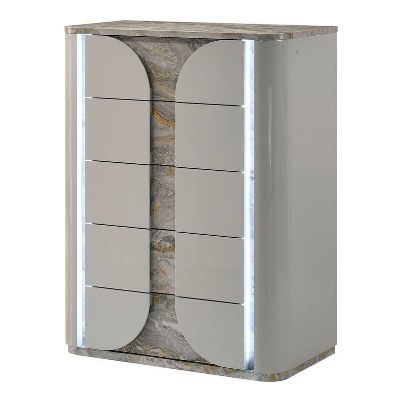 Furniture of America Sherri Modern 6-Piece Light Grey Solid Wood Kids Platform Bedroom Set with LED