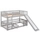 preview thumbnail 41 of 53, Low Bunk Bed with Slide, Wooden Floor Bunk Bed Frame with Fence and Ladder, for Kids Teens, Boys Girls