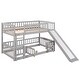 preview thumbnail 31 of 34, Twin Over Twin Wooden Bunk Bed,Low Bunk Bed with Built-In Ladders and Slides